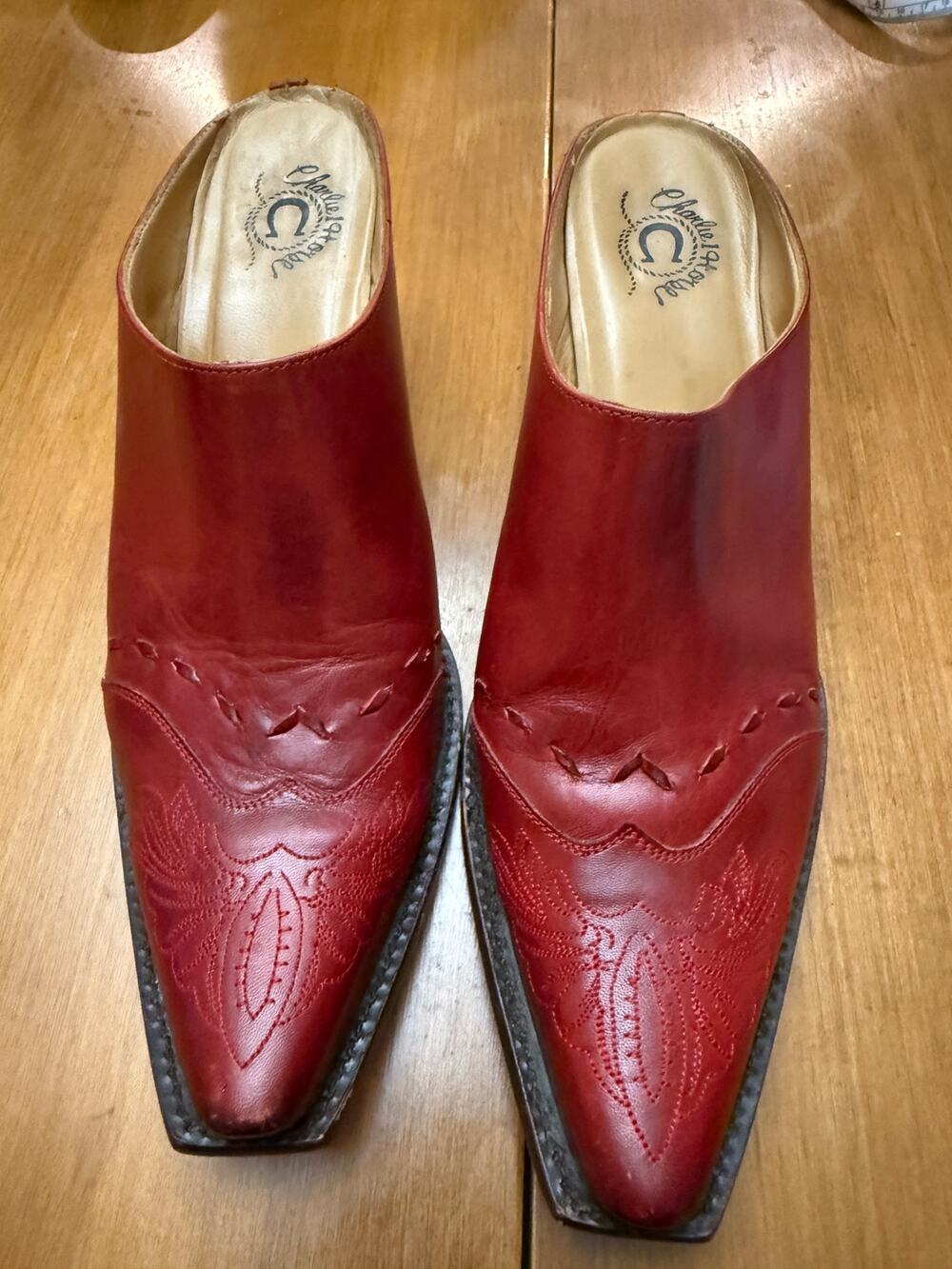 Classic Red Leather Pointed Mule Heels